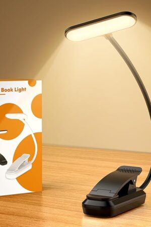 20 Led Book Light Clip On, USB Rechargeable Reading Light, Eye Caring 3 Color Temperatures, Adjustable Brightness, Portable, Sturdy Clamp Light Suitable for Traveling and People Studying Etc.