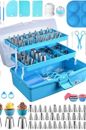 Cake Decorating Tools Supplies Kit: 236pcs Baking Accessories with Storage Case - Piping Bags and Icing Tips Set - Cupcake Cookie Frosting Fondant Bakery Set for Adults Beginners or Professional, Blue