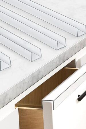 17.5" Soft Cabinet Door Protector, Transparent Trimable PVC Edge Guard, Snugly Fit Slip On Bumper for Kitchen Cabinets, Prevents Wear, Chipping & Discoloration, 3/4" Thick, 4 Packs