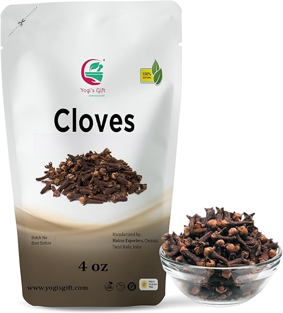 Cloves Whole 4 Oz | Fresh and Flavorful Hot Spice for Tea, Chai, Savory, Desserts and More | Whole Cloves for Oral Health | by Yogi’s Gift®