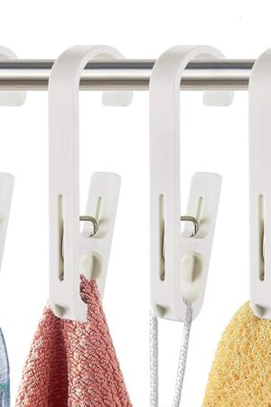 XoYoZo Laundry Hooks with Clips Hanger Closet Organizer Clamps Socks Boot Bras Towels for Bathroom Wardrobe Kitchen Office 4Pcs (White)