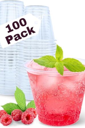 Aatriet 100 Pack 9 oz Clear Plastic Cups, 9oz Clear Disposable Punch Cups Wine Glasses, Sturdy Recylable Small Drinking Cup for Wedding Party, Cocktail Cup, Plastic Tumblers for Cold Drinks