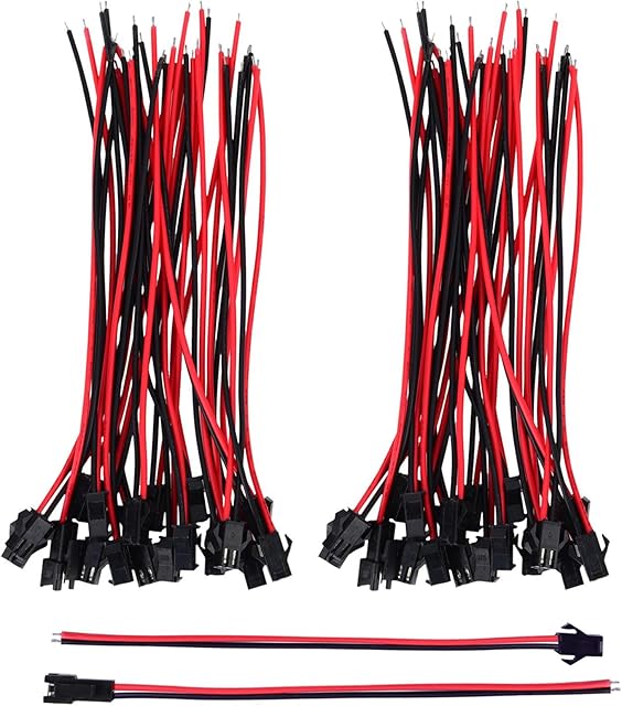 22 AWG JST SM 2 Pin Plug Male and Female Connector Adapter with 135 mm Electrical Cable Wire for LED Light, 20 Pairs