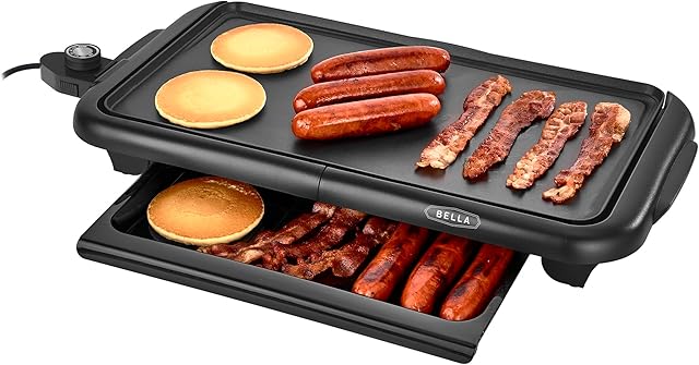 bella Electric Griddle with Warming Tray - Smokeless Indoor Grill, Nonstick Surface, Adjustable Temperature & Cool-touch Handles, 10" x 18", Copper/Black
