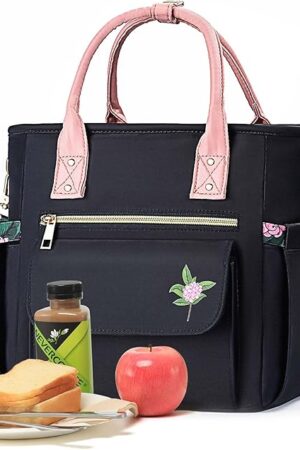 Deluxe Insulated Lunch Box Bag Women - Leakproof Waterproof Cooler with Multi Pockets Removable Strap for Work Picnic - Teacher Mothers Day Christmas Birthday Gifts
