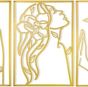 3 Pcs Gold Wall Decor Above Bed Minimalist for Living Room Metal Line Art - Female Body, Gold Room Decor for Bedroom Modern Wall Art for Indoor 15inch