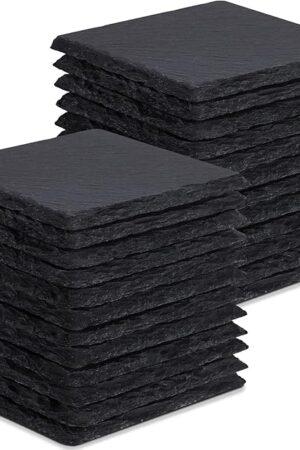 24 Pieces Slate Drink Coasters, GOH DODD 4 Inch Black Coasters Stone Coaster Set, Laser Engraving Blanks with Anti-Scratch Bottom for Home Office Kitchen Housewarming Gifts Wedding Party, Square