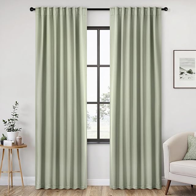 ANRODUO Sage Green Blackout Curtains 84 Inches Long Thermal Insulated Window Treatment Panels Back Tab Rod Pocket Room Darkening Green Drapes for Bedroom Living Room
