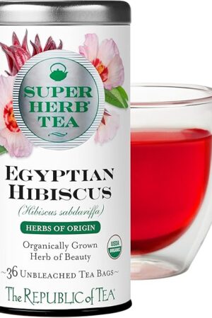The Republic of Tea — Organic Egyptian Hibiscus SuperHerb Tea Tin, 36 Biodynamic Herbal Tea Bags, Naturally Caffeine-Free Herbs of Origin