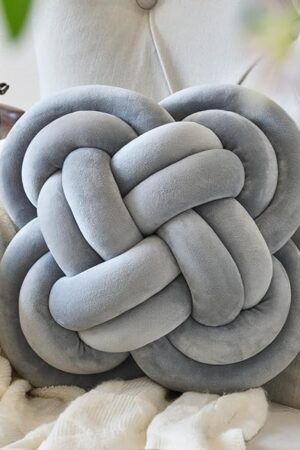 Xuyier Knot Pillow Ball, Decorative Throw Pillows with Velvet Fabric for Couch Bed, 12" Decor Knotted Square Floor Pillow Cushions for Living Room (12 Inches, Light Grey)