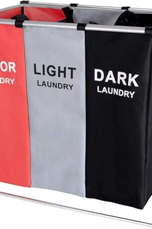 160L Large Laundry Basket, Freestanding Laundry Hamper, Collapsible Tall Clothes Hamper with Handles for Clothes Toys in the Dorm & Family Closet Storage Container and Organizer (Red+grey+black)