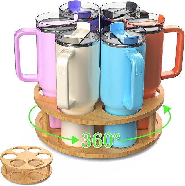 Abida Water Bottle Organizer for Stanley 40 oz Tumbler with Handle, Rotatable Stanley Cup Organizer, Wooden Water Bottle Storage Rack for Stanley Cup Accessories, Ideal for Kitchen Countertop Cabinets