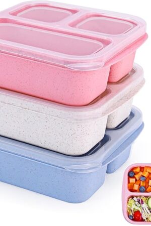 Bento Box [Portion Size], 3 Pack Snack Containers with 3 Compartments for Meal Prep & On-the-Go [School, Travel], Lunchable Container Reusable and BPA-Free