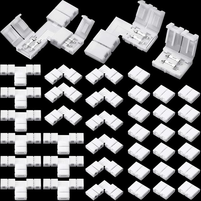 40 Pieces 2 Pin LED Strip Connectors Lights Connector T Shape l Shape Gapless Solderless LED Adapter Light Extension for 3528 2835 SMD RGB Strip (8 Mm)
