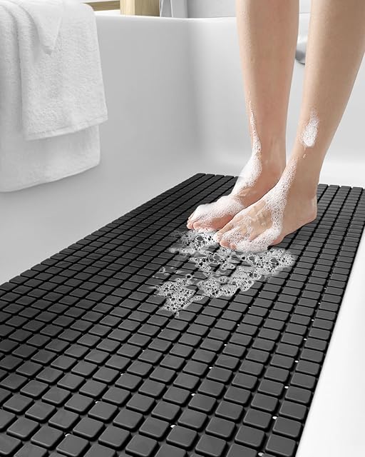 DEXI Non Slip Bathtub Mat with Suction Cups and Drain Holes, Machine Washable