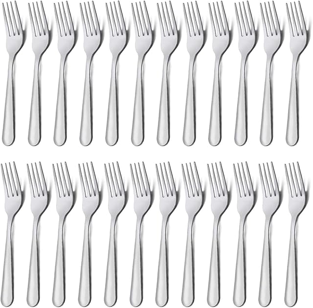 24 Pieces Dinner Forks Set (7.1 inch), Unokit Silver Stainless Steel Dinner Forks Set of 24, Forks Silverware, Flatware Forks for Home, Kitchen or Restaurant - Mirror Polished, Dishwasher Safe