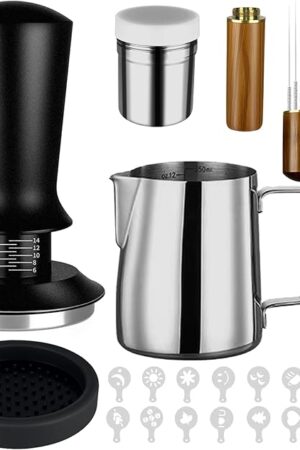23Pcs Espresso Accessories, 51mm Coffee Espresso Tamper Kit, Espresso Machine Accessories Set, with Espress Stirrer | 350ml Milk Pitcher | Coffee Powder Dispenser | Latte Art Kit for Espresso Machine