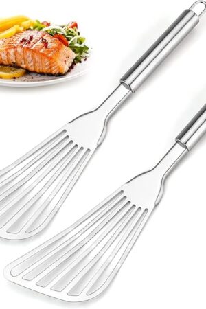 2-Piece Premium Fish Spatula Set, Big Size Stainless Steel, Thickness Blade Turner for Cooking, Flipping, Frying and Grilling
