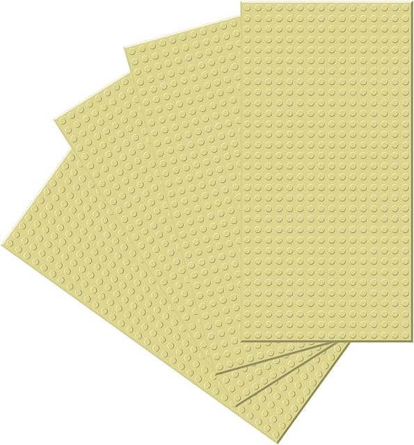 The WALWAL 4-Pack Classic Baseplates,Durability 5" x 10" Building Brick Base Plates, Compatible with All Major Brands, Ideal for DIY Tabletop & Play Wall(Khaki)