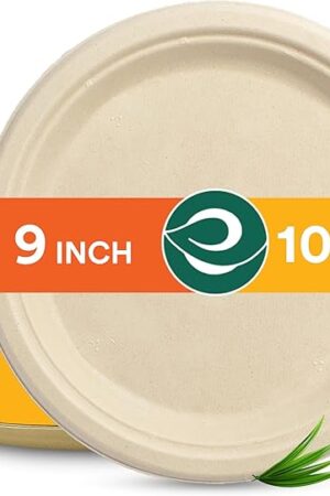ECO SOUL Compostable 9 Inch Biodegradable Disposable Paper Plates | Eco-Friendly Dinner, Party, Wedding, Event