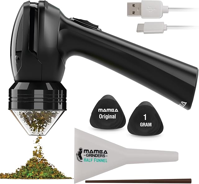 Mamba Original 1g Black USB Electric Herb Grinder. Small Portable Metal Herbal Machine & Spice Mill for the Kitchen