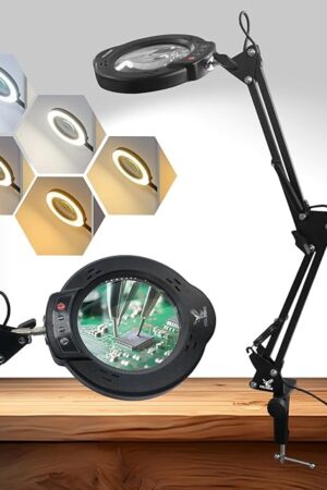 10X Magnifying Glass with Light and Clamp 5 Color Modes Stepless Dimmable Hands Free Lighted Magnifier for Crafts Reading Painting LED Lighted Magnifier for Repair Crafts Close Work