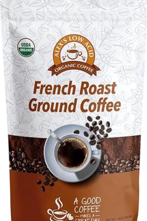Alex's Low Acid Organic Coffee 12oz Bag - Fresh Ground French Roast (Pack of 1)