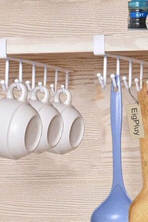 2pcs Mug Hooks Under Cabinet Cups Wine Glasses Storage Hook Multifunction Nail Free Coffee Cups Holder Kitchen Utensil Ties Belts Scarf Hanging Hooks Rack, White