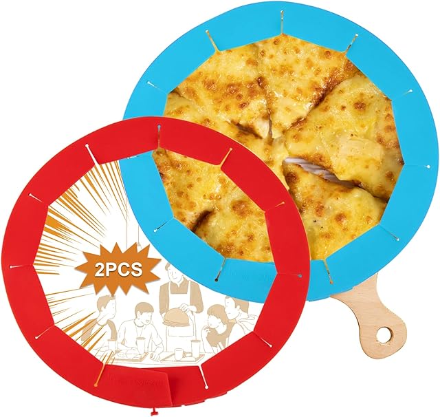 CARGEN Pie Crust Shield, Adjustable Pie Crust Covers for Edges of Pie Silicone Pie Crust Protectors when Baking Pie Baking Accessories 2 Pieces Red and Blue