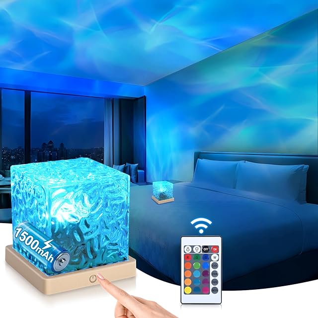 Aurora Ocean Wave Projector Light Cordless Rechargeable 16 Colors Night Light