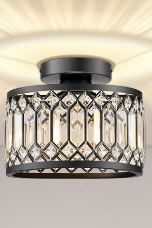 Crystal Ceiling Light Fixture, Modern Semi Flush Mount Ceiling Light, Crystal Chandelier for Kitchen Bedroom Hallway Bathroom Entryway, 1 Light, 9 inch