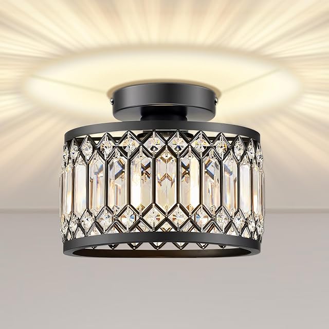 Crystal Ceiling Light Fixture, Modern Semi Flush Mount Ceiling Light, Crystal Chandelier for Kitchen Bedroom Hallway Bathroom Entryway, 1 Light, 9 inch