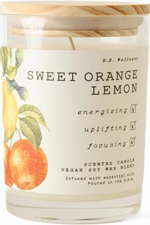 | B.B. Wellness | Hand Poured Soy Wax | Made in Small Batches | 40 Hours | 9 oz | Infused with Natural Essential Oils | Vegan (Sweet Orange Lemon)