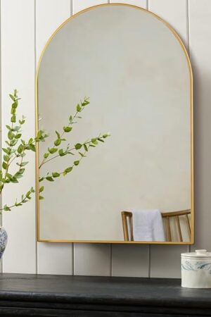 Arched Gold Bathroom Mirror,20 x 30 Inch Arch Wall Mirror with Wood Frame,Vanity Modern Tempered Glass Mirror for Bedroom,Entryway,Living Room