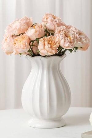 White Ceramic Vase, 7.6 Inch Flower Vase Home Decor Modern Decorative Vases for Bouquet, Unique Vases for Farmhouse Living Room Cabinet Table Centerpieces Wedding Decorations