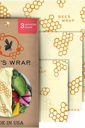 Bee's Wrap Beeswax Wraps for Food - Honeycomb 3 Pack (S, M, L) Made in USA Reusable & Organic Food Wraps, Sandwich Wrap & Bowl Covers - Eco-Friendly Alternative to Aluminum Foil & Plastic Wrap