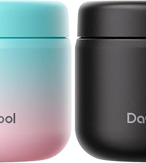 DaCool 2 Pack Kids Thermos for Hot Food Vacuum Stainless Steel Insulated Food Jar 13.5 OZ Kids Lunch Food Thermos Insulated Lunch Container for School Office Picnic Travel Outdoors,Cotton Candy,Black