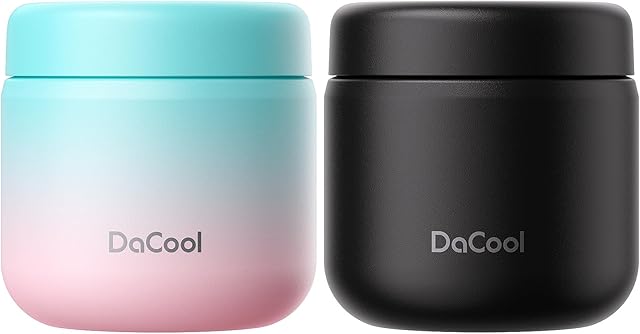 DaCool 2 Pack Kids Thermos for Hot Food Vacuum Stainless Steel Insulated Food Jar 13.5 OZ Kids Lunch Food Thermos Insulated Lunch Container for School Office Picnic Travel Outdoors,Cotton Candy,Black