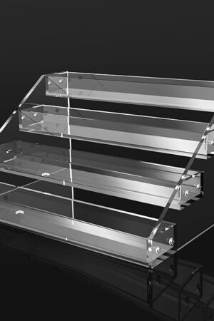 12" Acrylic Riser Display Stands - 4 Tier Clear Acrylic Display Shelf, Double Sided Usable, Makeup Organizer Perfume Organizer, Acrylic Shelves for Funko Pop Figures , Cupcake, Candy Food