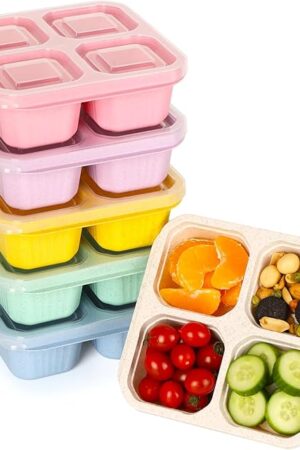 6 Pack Bento Box, 4 Compartment Lunchable Snack Containers with Lids for Meal Prep, School, Travel, Reusable Divided Lunch Food Container for Adults, Kids, Toddlers