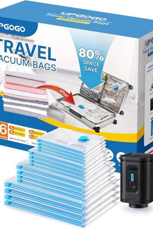 Combo 16 Pack Travel Vacuum Bags with Portable Electric Pump, Space Saver Vacuum Storage Bags for Clothing and Luggage, Travel Essentials