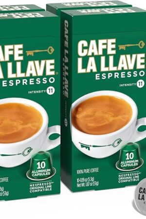Cafe La Llave Espresso Pods: 40 Recyclable Aluminum Pods, Intensity 11 Dark Roast Latin-Style Coffee, Compatible with Nespresso Original Line Machines - Bold, Rich Flavor