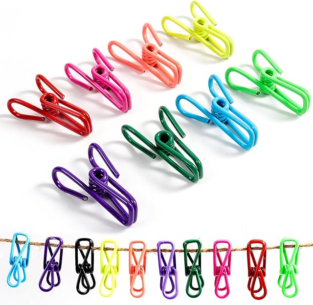 30 Pcs Chip Clips, Multi-Colored PVC Coated High Elastic Strength Clips for Food Package, Clothes Pins and Bag Clip,2 Inch