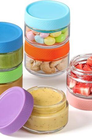 AOZITA 6 Pack Salad Dressing Container To Go, 2 oz Glass Small Condiment Containers with Lids for Lunch Box, Reusable Leakproof Sauce Cups for Picnic and Travel