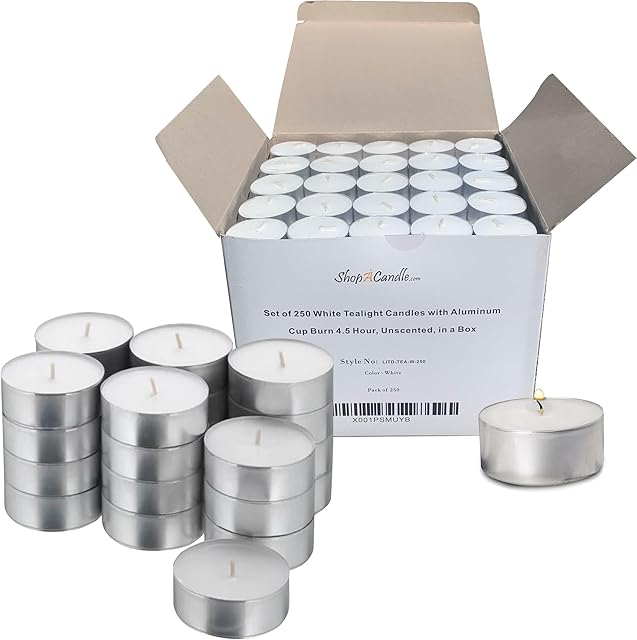 Tea Light Candles in Metal Cups - 4.5 Hours Clean, Long Burning White Unscented - 250 Votive Candles Bulk for Romantic Dinner, Wedding, Spa & Hotels by PARNOO