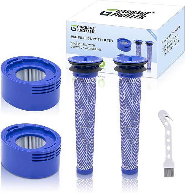4 Pack Vacuum Filter Replacement Kit for Dyson V8+, V8, V7 Absolute Animal Motorhead Vacuums, 2 HEPA Post Filters, 2 Pre Filters, Replaces Part # 965661-01 & 967478-01