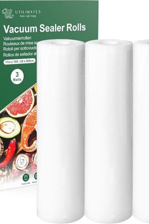 Vacuum Sealer Bags for Food, BPA-free Heavy Duty Vacuum Sealer Bags Rolls 11 Inch 16 Feet 3-pack, Ideal for Custom Fit Food Saver, Seal a Meal, or Sous Vide