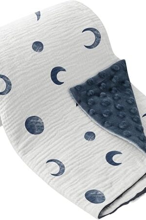 Bearmoss Baby Blankets Muslin Cotton Front Dotted Fleece Back 30x40inch Blue Moon