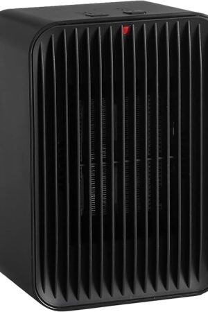 Amazon Basics Ceramic Space Heater, Electric Heater for Indoor Use With 3 Heat Settings, Temperature Control, Lightweight (1.7 LBS), 520 w, Black, 5.1"L x 3.5"W x 7"H