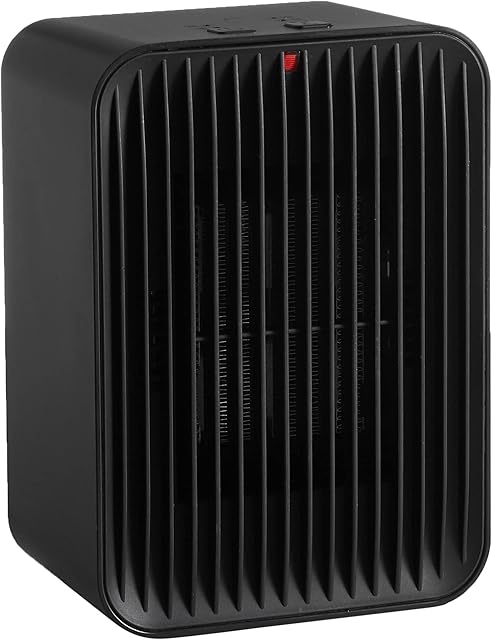 Amazon Basics Ceramic Space Heater, Electric Heater for Indoor Use With 3 Heat Settings, Temperature Control, Lightweight (1.7 LBS), 520 w, Black, 5.1"L x 3.5"W x 7"H